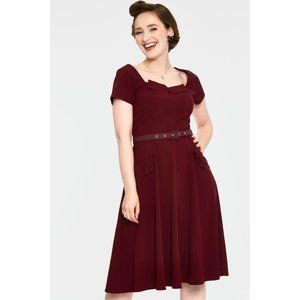 Voodoo Vixen Marine Front Flared Dress in Burgundy
